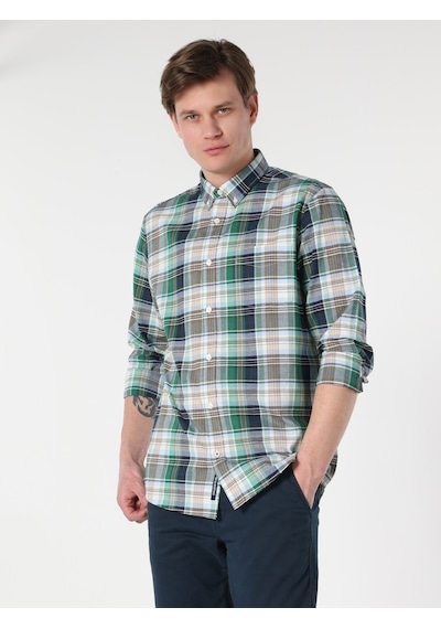 Colin's Regular Fit Ekoseli Yeşil Erkek Uzun Kol Gömlek CL1063200_Q1.V1_GRN
