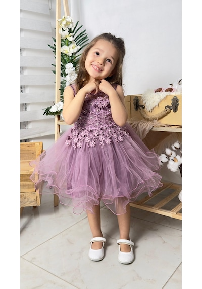 Mnk Baby & Kids İncili Kız Çocuk Daisy Elbise Mnk0585 Mor