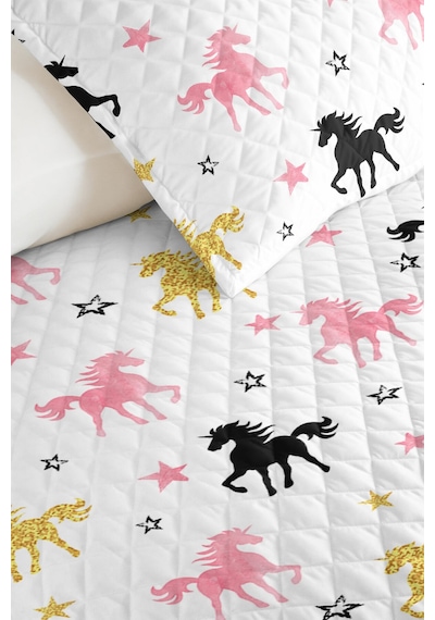 Evimde Bambaşka Unicorn Pembe Kız Çocuk Pike Takımı - Yıldızlı Siyah Altın Bebek Odası Yatak Örtüsü - 160x220 CM Evimde Bambaşka Unicorn Pembe Kız Çocuk Pike Takımı - Yıldızlı Siyah Altın Bebek Odası Yatak Örtüsü - 160x220 CM