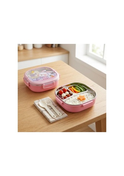 3 Bölmeli Paslanmaz Çelik Yemek Kabı, 700 Ml, Kilitli Lunch Box