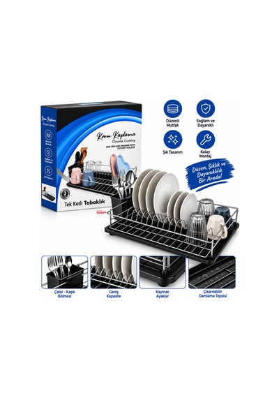 Krom Tek Katlı Tabaklık - Bulaşıklık Çok Renkli