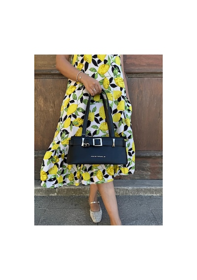 Just Polo Kadın Gold Aksesuarlı Kemer Detaylı Şık El Çantası Shopper Ebat : 14 X 30 Cm Siyah