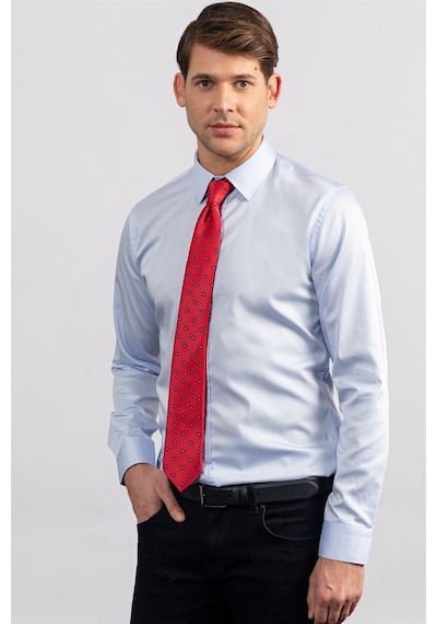 Tudors Slım Fıt %100 Koton Saten Premium Erkek Gömlek-23879 Mavi