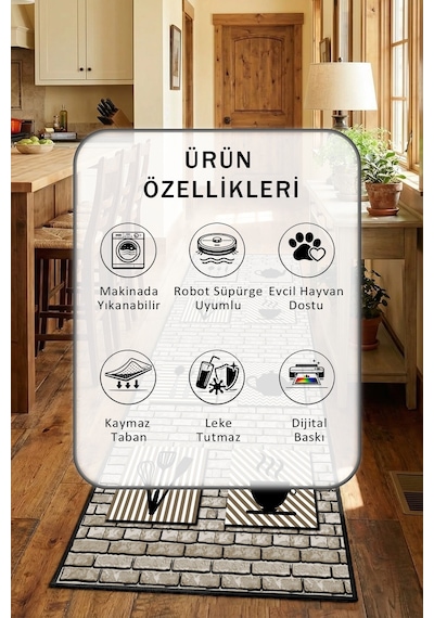 Ehl 268 Siyah Yıkanabilir Mutfak Halısı