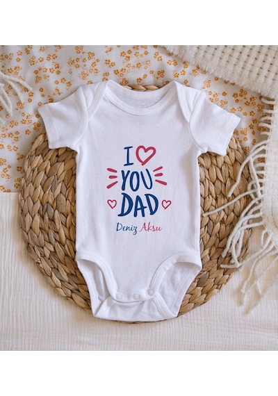 Bitmeyenkartus Bk Kids Isimli I Love You Dad Tasarımlı Bebek Body Zıbın - Model Beyaz