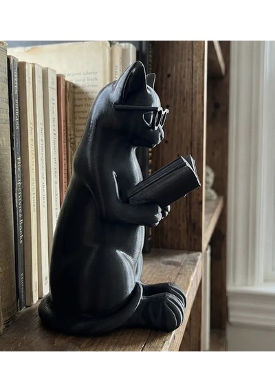 Buradabulabilirsin 3d Baskı Gözlüklü Kitap Okuyan Kedi Figürü Masaüstü Dekoratif Kedi Heykeli Siyah Bbz