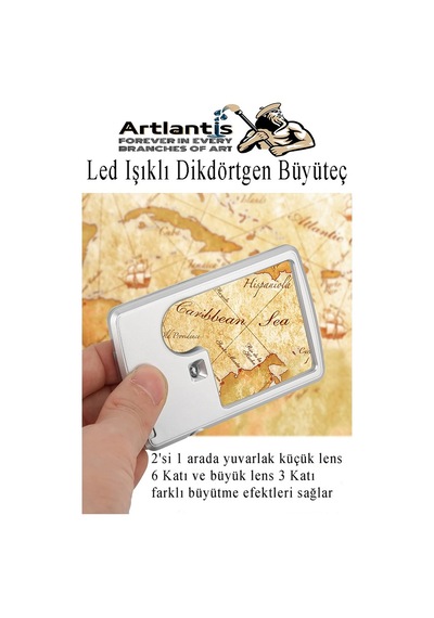 Led Işıklı Kart Tipi Büyüteç 1 Adet 3x 6x Büyütme Lens El Tipi Mercek Cep Büyüteç Kılıflı Okul Büro Ofis