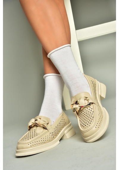 Fox Shoes U704137509 Bej Loafer Makosen Kadın Ayakkabı Bej