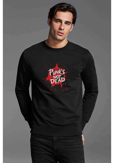 Punk Rock Set Punks Not Dead Baskılı Siyah Erkek Sweatshirt