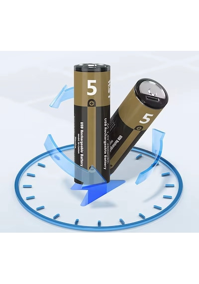 Usb Type-c Girişli Şarjlı Aa Lityum Pil 1.5v Sabit Çıkış 3200mwh 5'li Paket - 10 Adet