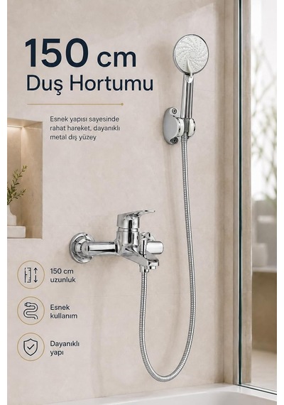 Krom Banyo Bataryası Duş Seti Mafsallı El Duşu Sıcak Soğuk Mix Musluk Ve Duş Başlığı Set