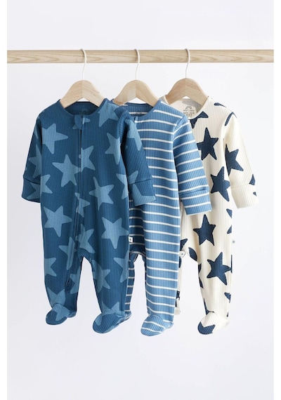 Next Baby Lacivert Yıldız Desen Erkek Bebek Fermuarlı Uyku Tulumu 3lü Paket Çok Renkli