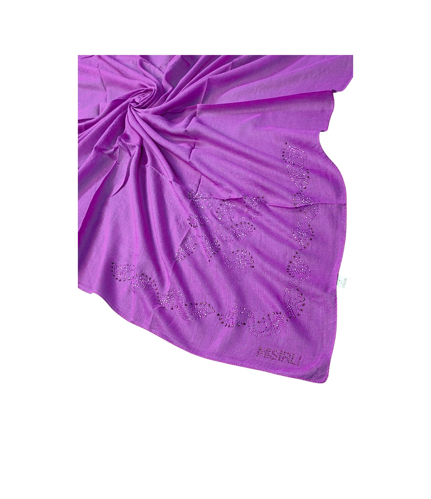 Mim Eşarp Mısırlı Eşarpları Taşlı Pamuklu Yazma Eşarp - 100x100 Cm Mor