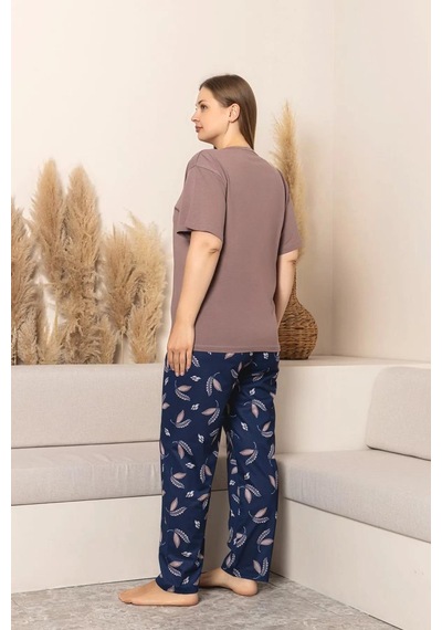Sude Kadın Büyük Beden Düğme Yaka Penye Likralı Kısa Kol İnce Pijama Takımı P284 - 1 Adet Kahverengi Sude Kadın Büyük Beden Düğme Yaka Penye Likralı Kısa Kol İnce Pijama Takımı P284 - 1 Adet Kahverengi