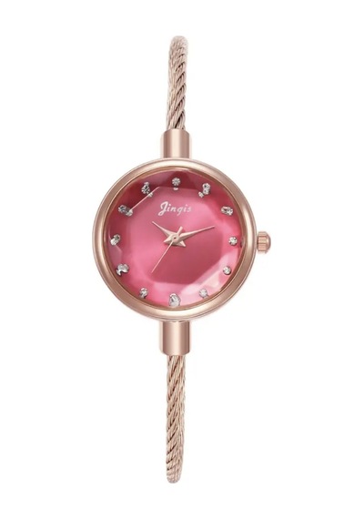 Kırmızı Luna Vintage Retro Metal Ince Bileklik Kol Saati Pembe