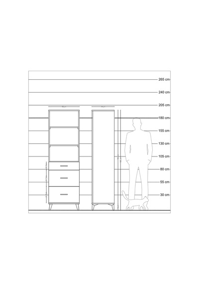 Hyperion Dolap 3 Raflı 3 Çekmeceli 60x44x195 Çam-aytaşı Çam