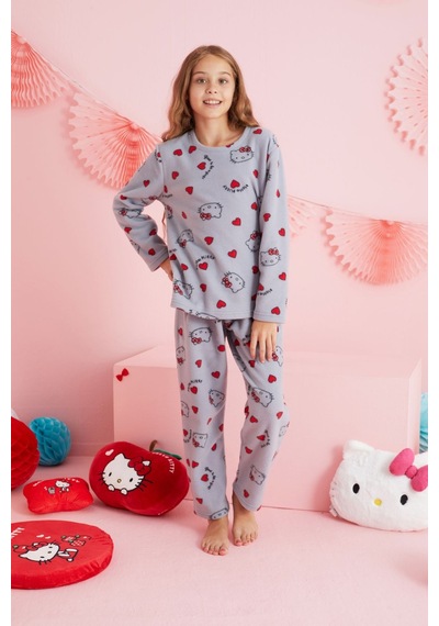 Siyah İnci Lisanslı Polar Çok Renkli Bisklet Yaka Pijama Takım Hk316 Gri