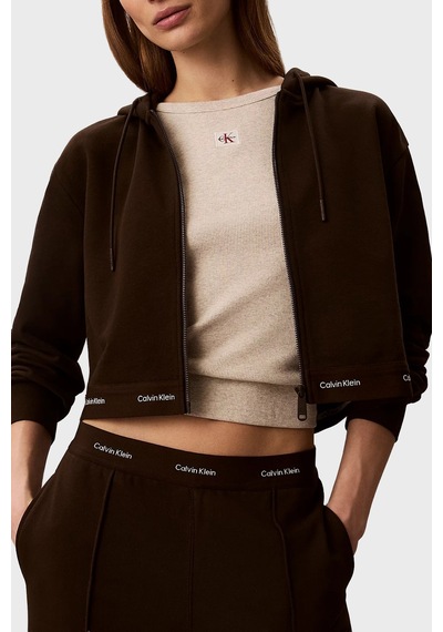 Calvin Klein % 100 Pamuk Logolu Regular Fit Fermuarlı Kapüşon Yaka Sweat Lv047g252gto2 Bayan Sweat Lv047g252g To2 Kahve