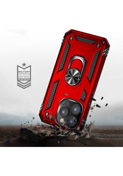 Apple iPhone Uyumlu 14 Pro Max Kılıf Kamera Koruyucu Manyetik Standlı Tank Koruma Pazarplus Mavi