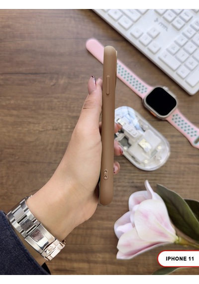 Apple iPhone 11 Uyumlu Kamera Korumalı Darbeye Dayanıklı Renk Atmayan Keep Silikon Kılıf Kahverengi