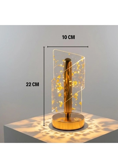 Çapraz Kavisli Kristal Altın Toz Model Led Masa Lambası Gold Gövdeli, Dokunmatik, 3 Kademe Işık Ayarlı Şarjl Belirtilmemis