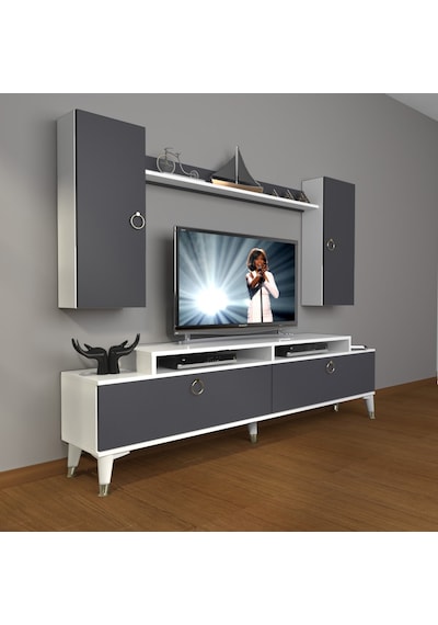 Decoraktiv Ekoflex 7 Mdf Gold Tv Ünitesi Tv Sehpası Beyaz - Antrasit