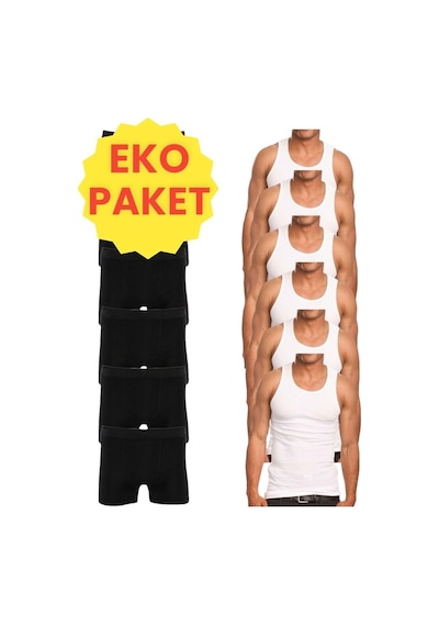 Mood Agenda Erkek Eko Set 6 Adet Atlet 6 Adet Boxer Beyaz Siyah