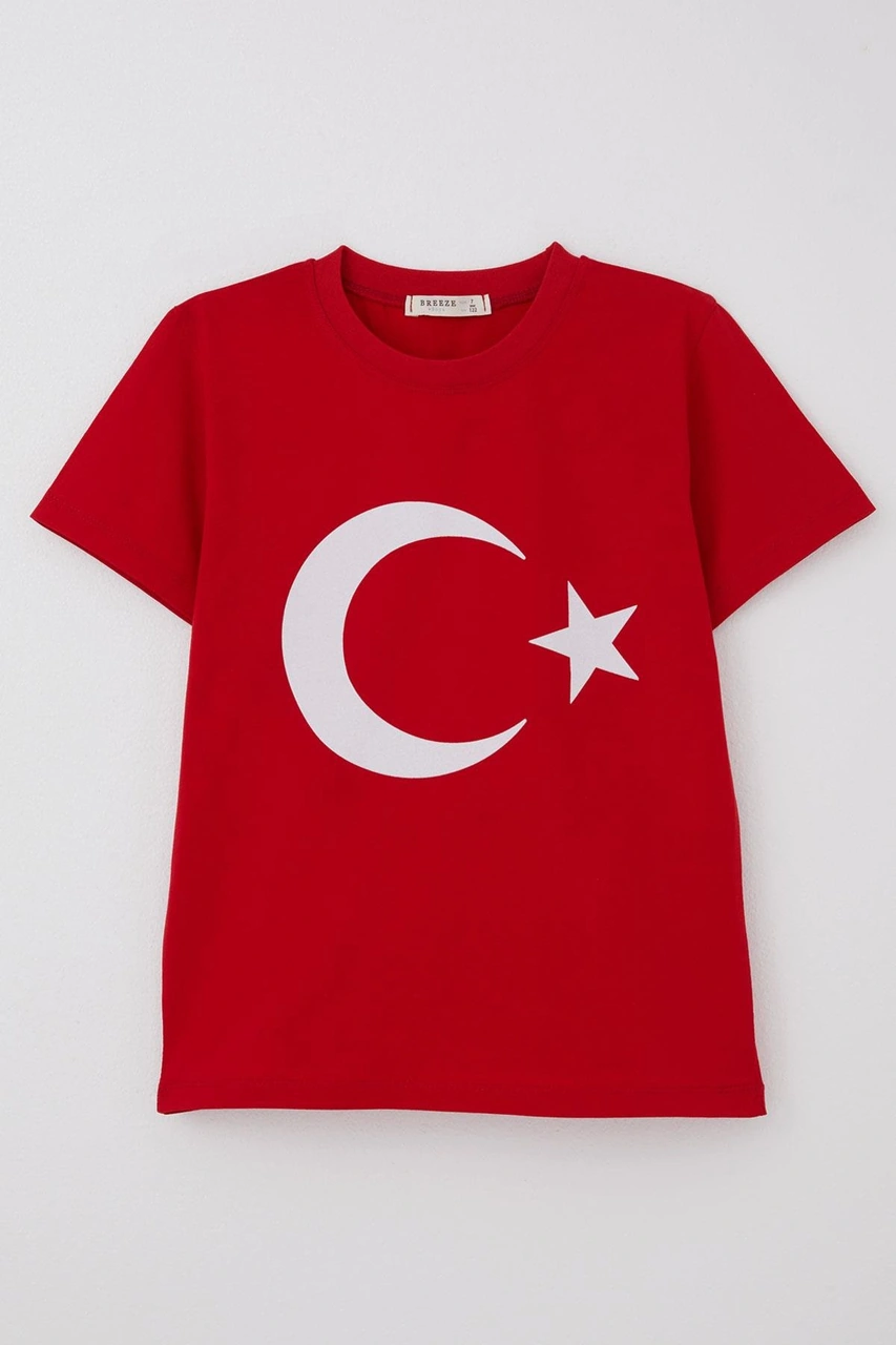 Breeze Erkek Çocuk Tişört Türk Bayraklı 4-14 Yaş, Kırmızı Kırmızı