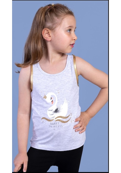 Toontoy Kids Toontoy Kız Çocuk Kuğu Baskılı Atlet Gri Melanj