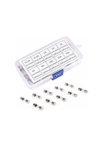 Cam Tüp Sigorta Seti 100 Parça 0.2a 0.3a 1a 2a 3a 5a 8a 10a 15a 20a Yüksek Voltaj Aşırı Akım