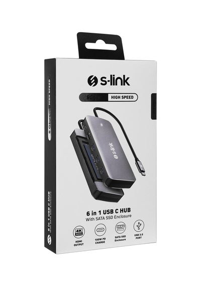 S-link Swv-usbc036 6 İn 1 Gri Metal Type-c To Hdmı+usb3.0+pd3.0 Usb-c 3.1 M.2 Ssd Fonskiyonlu 6 İn 1 Usb-c Hub, Type C M.2 Ssd Okuyucu