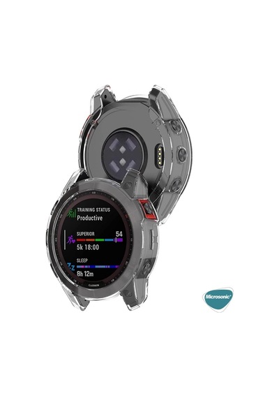Garmin Fenix 6 Pro İçin Kılıf 360 Full Round Soft Silicone Şeffaf Fenix 6 Pro İle Uyumlu Kılıf - Şeffaf