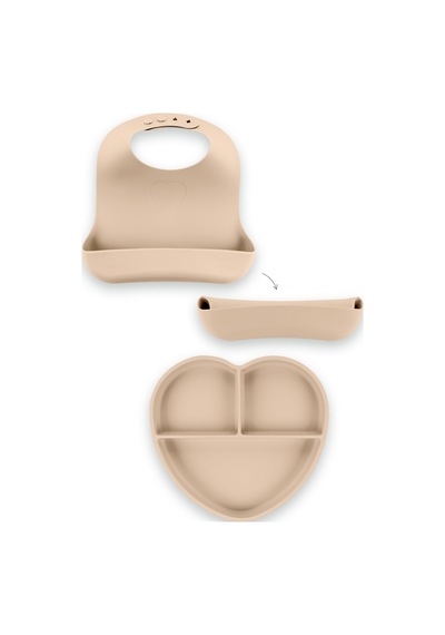 Silikon 10'lu Set Latte Bej / Önlük, Tabak, Kaşık, Çatal, Bardak, Diş Kaşıyıcı, Buz Kalıbı...