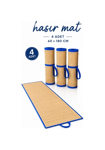 4 Adet Hasır Mat - Kamp, Plaj Ve Piknik Matı 60x180 Cm Krem