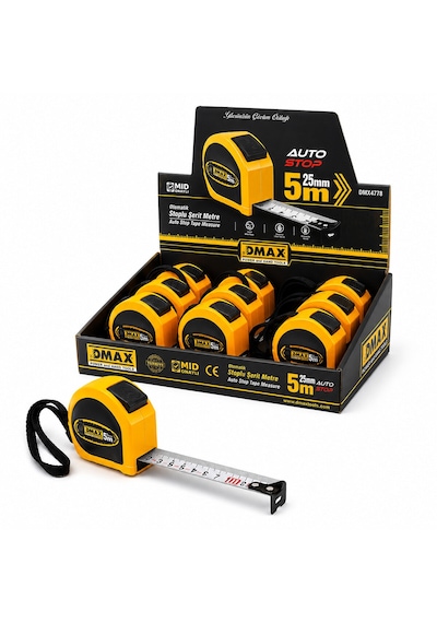 12 Adet 5mt X 25mm Otomatik Çelik Şerit Metre Stoplu 5250 Diğer