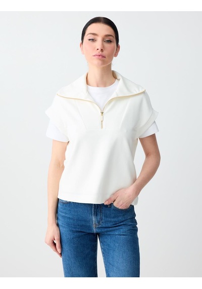 Jimmy Key Jimmy Key Beyaz Fermuarlı Balıkçı Yaka Kolsuz Örme Sweatshirt 6sw235710100