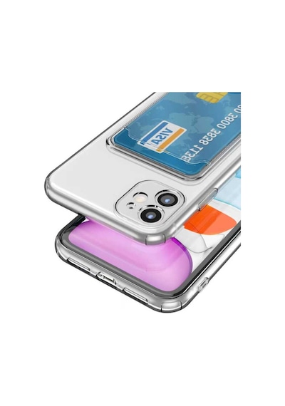 Apple Uyumlu iPhone 11 Kılıf Kartlıklı Şeffaf Silikon Kapak Renksiz