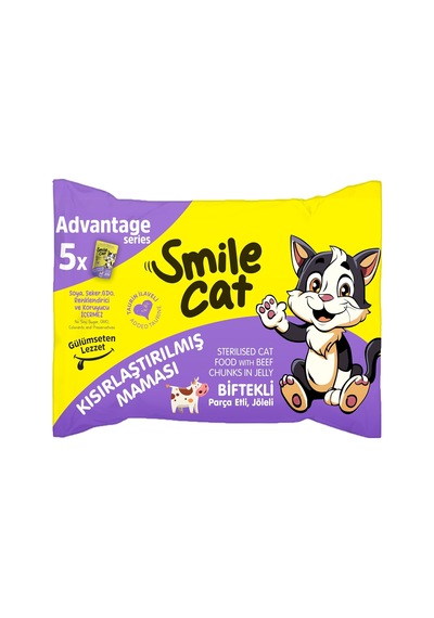 Smile Cat Flowpack 425gr 5 X 85gr Kısır Kedi Biftekli Mama