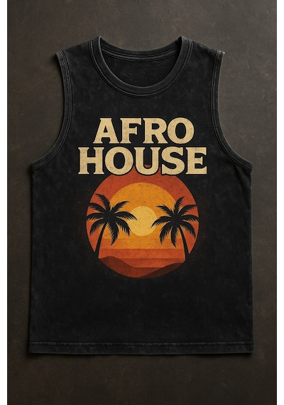 Technomonkey Siyah Erkek Pamuklu Vintage Sporcu Atleti Oversize Yıkamalı Afro House Baskılı Kolsuz T-shirt