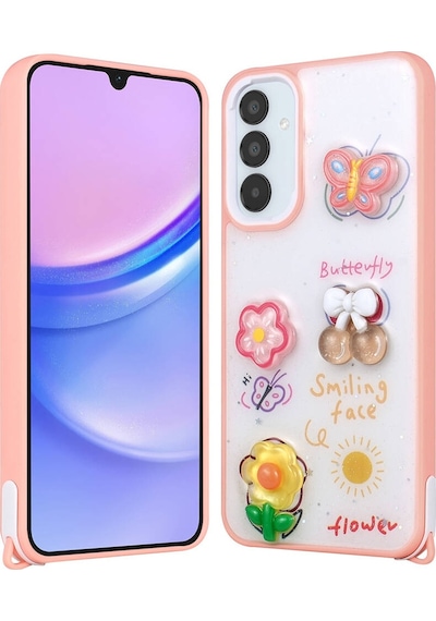Samsung Galaxy Uyumlu A35 Kılıf Parlayan Sıvılı Simli Kabartma Figürlü Zore Cevze Kapak