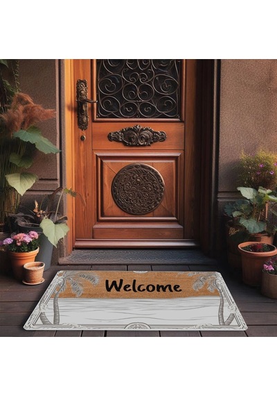 Valerine Life Deniz Ve Palmiye Manzaralı Welcome Kapı Önü Paspası 45x70cm