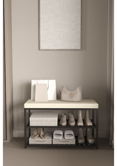 Aju Ayakkabılık Puflu Süngerli Oturaklı Metal Ayakkabı Rafı Modern Vestiyer Baklavalı Metal Tasarım Benc Krem Aju Ayakkabılık Puflu Süngerli Oturaklı Metal Ayakkabı Rafı Modern Vestiyer Baklavalı Metal Tasarım Benc Krem
