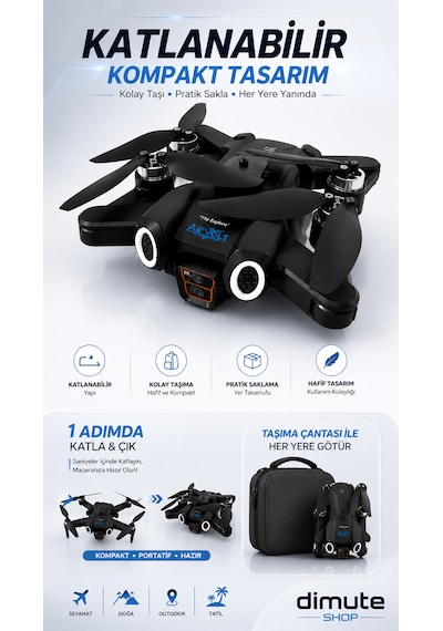 Int-t16 Uav Drone Hd Kamera Fırçasız Motorlu Uzaktan Kumandalı Katlanabilir Drone