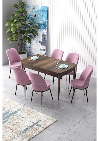 Canisa Zen Serisi 80x132 Mdf Açılabilir Barok Ahşap Desen Masa Takımı Ve 6 Pembe Sandalye Masa Barok Sandalyeler Pembe Canisa Zen Serisi 80x132 Mdf Açılabilir Barok Ahşap Desen Masa Takımı Ve 6 Pembe Sandalye Masa Barok Sandalyeler Pembe