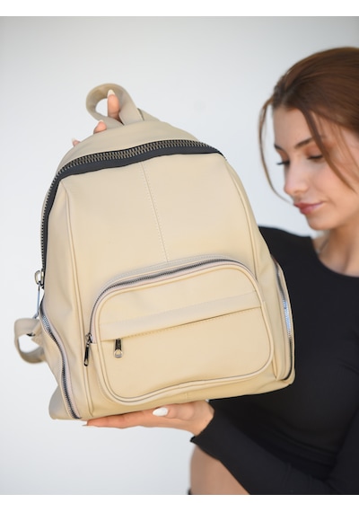 Jara Bag Frida Kadın Sırt Çantası Şık, Yumuşak Dokulu Ve 5 Bölmeli Vizon