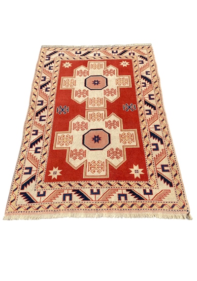 El Dokuma Eskitme Milas Halısı 130x190 Vintage Krem Yün Halı KREM
