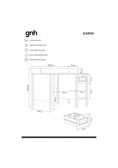 Home Karen Çekmeceli Çalışma Masası 120x87x65 Cm Buz Gri Retro Tasarım Beyaz - 914411161 Beyaz