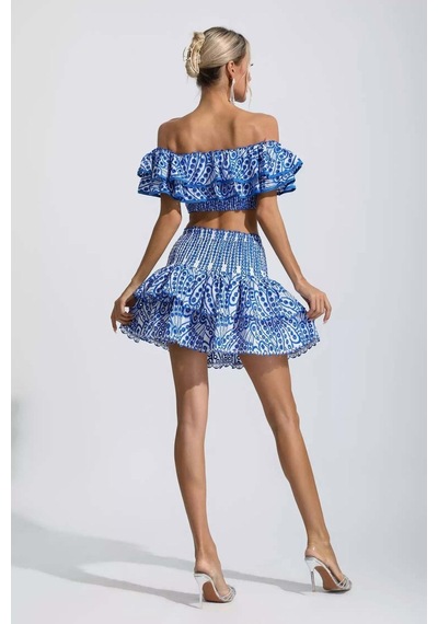 Fashion Cocktail Korse Bandaj Kumaşlı Esnek Kabarık Etekli Tasarım Gece Davet Krop Etek Takım Mavi Fashion Cocktail Korse Bandaj Kumaşlı Esnek Kabarık Etekli Tasarım Gece Davet Krop Etek Takım Mavi