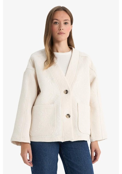 Defacto Regular Fit V Yaka Blazer Ceket G2521ax25auer37 Ekru-er37