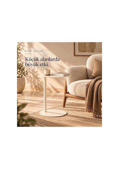 Slate Metal C Sehpa Modern Tasarım Elips Tablalı Minimalist Koltuk Yanı Sehpa Krem - 935314037 Krem